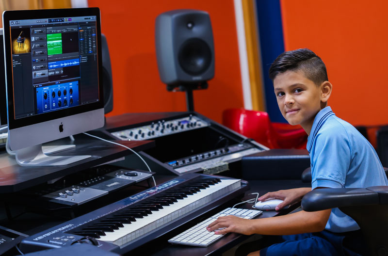 PYP Student in Recording Studio 4